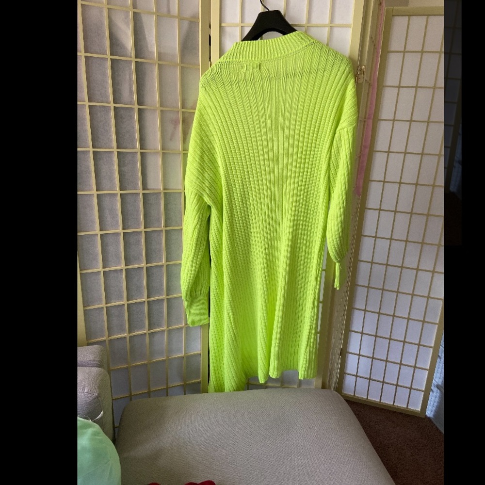 PLT neon green long cardigan size Small